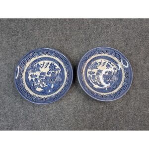 Churchill Blue Willow Soup Bowls Set Of 2 Fine English Tableware England 8in